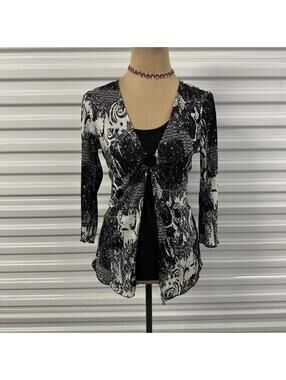 Y2K sparkley black and white top with 3/4 sleeves size medium